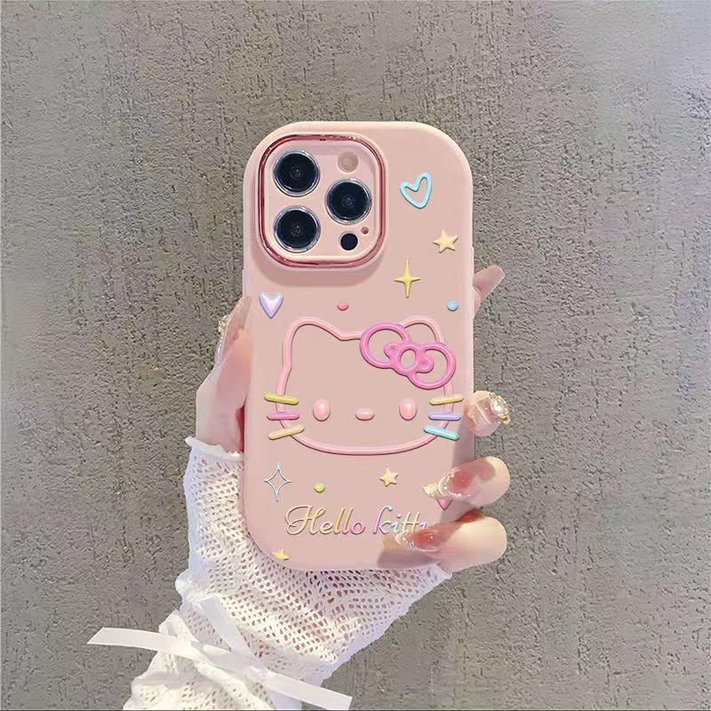 Hello Kitty Stand Compatible with Apple 17 Pro Max Phone Case 15/16 Huawei Honor Phone Case Full Coverage Soft Case