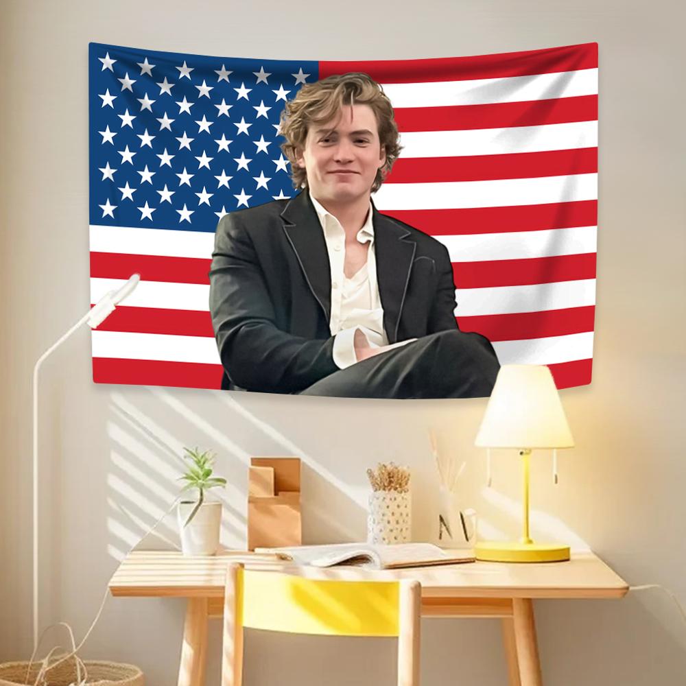 Kit Connors Tapestry American Flag Famous Actor Home Decor Wall Hanging Covering Cloth Bedroom Dorm Background Fans Gift