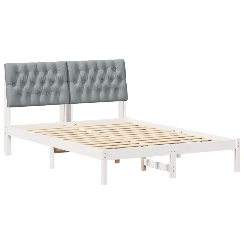 White Upholstered Bed Frame with Headboard 135 x 190 cm