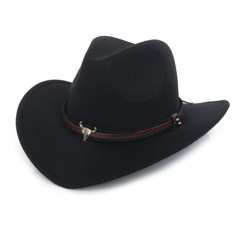 Cowboyhut Kuhkopf-Accessoires Cowboyhut einfarbiger Filzhut Herren und Damen großer Rand Outdoor-Hut Ritterhut