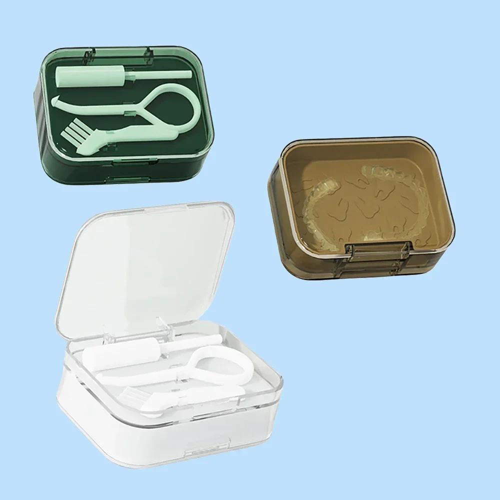 Double Layers Denture Box Braces Storage Box with Teeth Cases Bath Cleaning Case Denture Cleaning Tooth Storage Portable Case