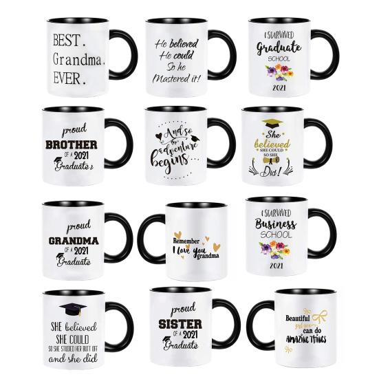 Large Capacity Coffee Cup Graduation Theme Water Cup with Ergonomic Handle Comfortable to
