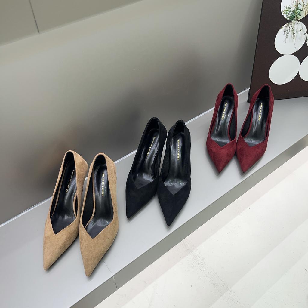 2025 Spring New Velvet Pointed Versatile High Heels