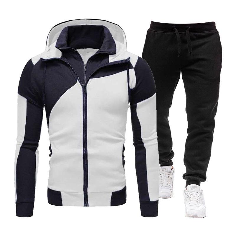 Men's Sporty Patchwork Hooded Jacket and Long Pants Set - 2024 Autumn/Winter Collection