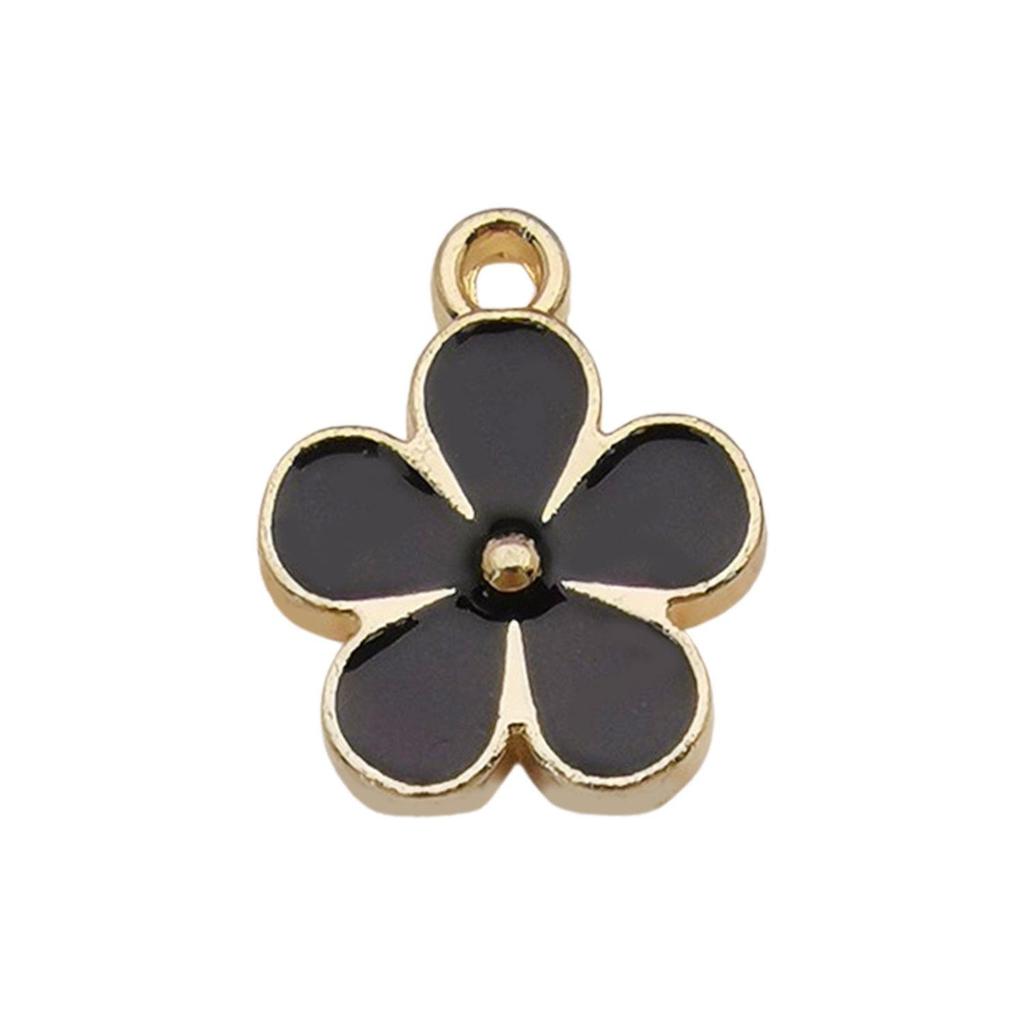 "Set of 30 Black Flower DIY Korean Jewelry: K-Gold Oil Drop Alloy Pendants for Earrings & Bracelets"