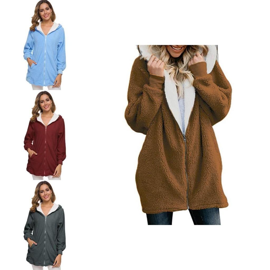 Cozy Women Ladies Warm Teddy Bear Fluffy Coat Hooded Faux Fleece Jacket Outwear For Ultimate Comfort