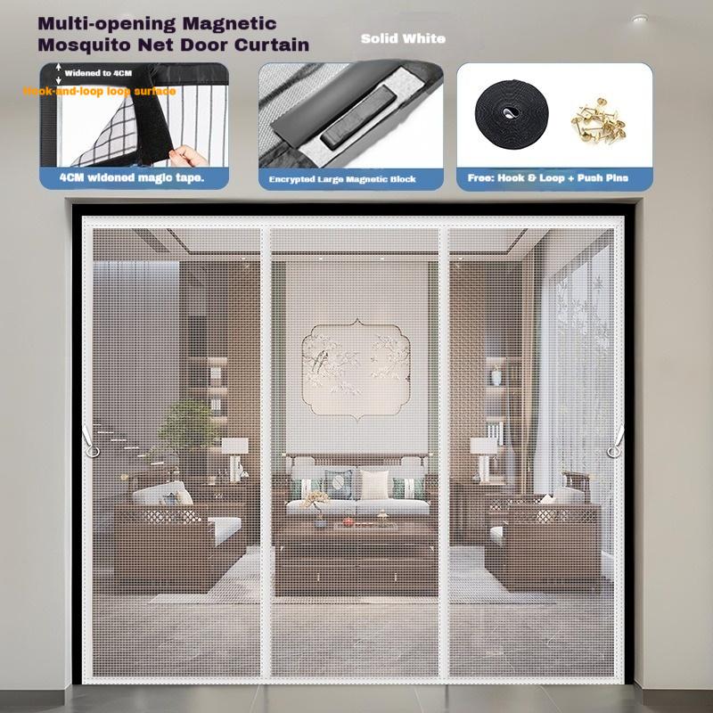 Magnetic Door Screen White Mosquito Net Customized Size Summer Insect Automatic Closing Suitable for Large Sliding Glass