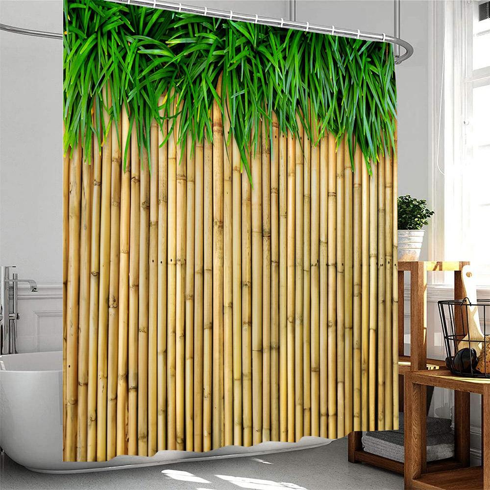 Floral Plants Shower Curtain Pink Roses Green Leaf Vines Botanical Home Decor For Bathroom Polyester Bathtub Curtains Cloth
