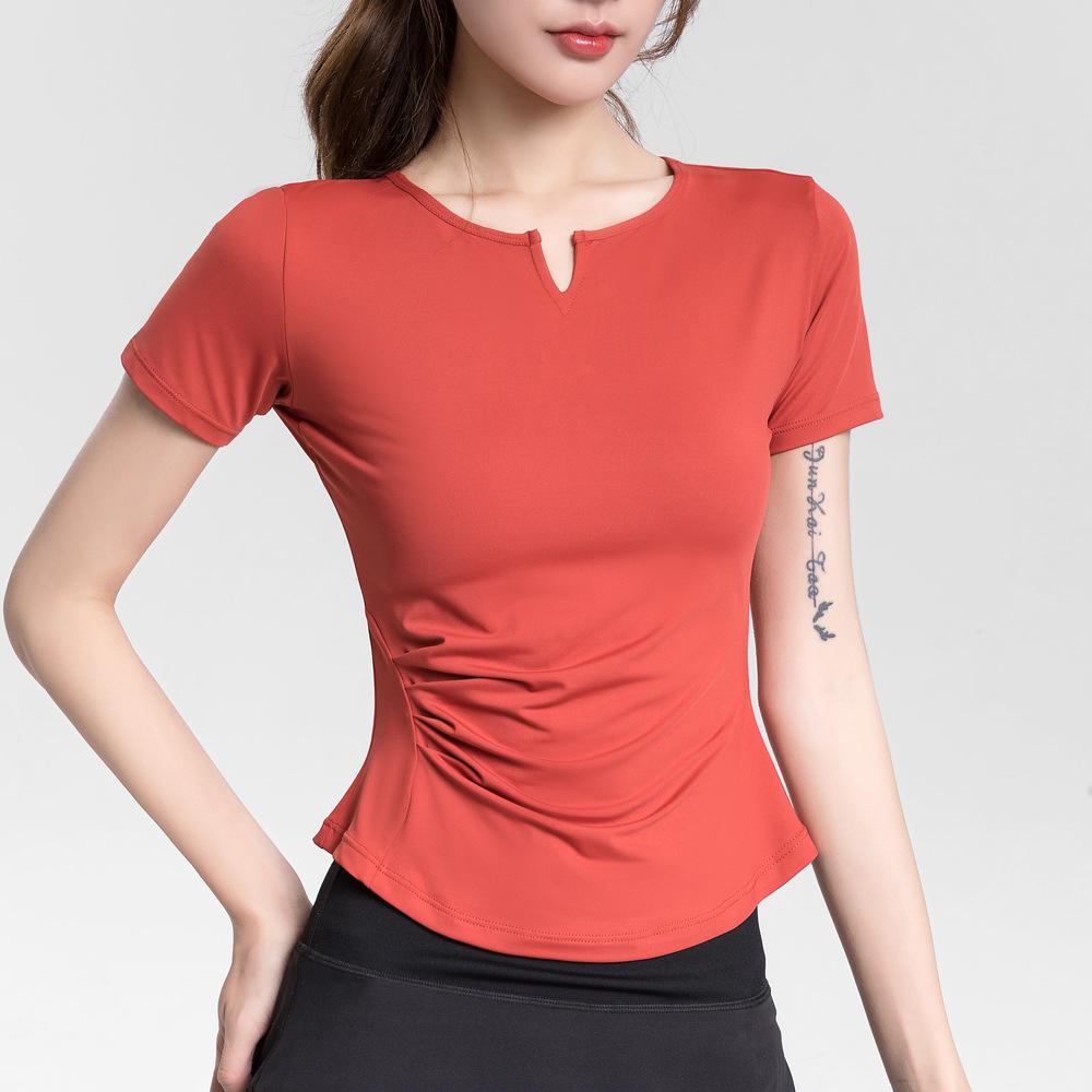 

Женская быстросохнущая однотонная футболка для йоги - Дышащая, Приталенная, с коротким рукавом для бега и фитнеса S красный