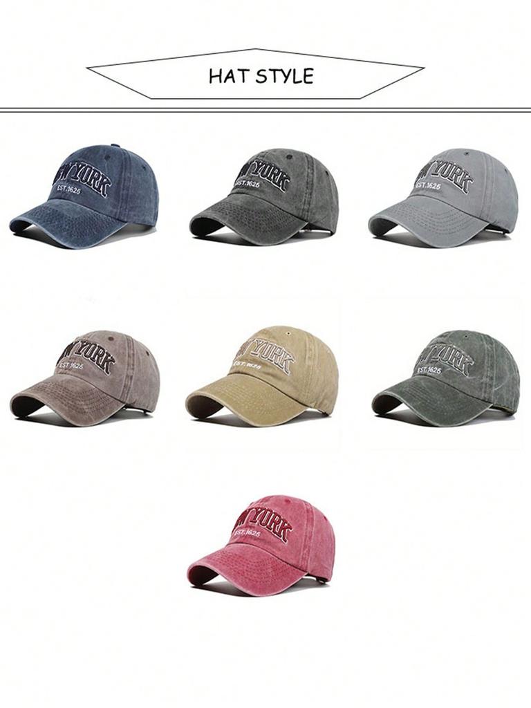 1pc Letter Embroidery Washed Vintage Baseball Cap New York Women's Baseball Cap Washed Baseball Cap