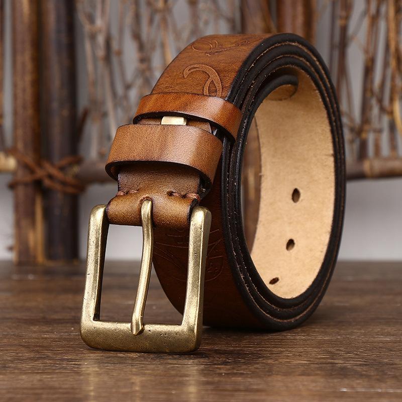 Retro Handmade Laser Engraved Pattern Men'S Belt Men'S Personality Trend Versatile Leather First Layer Cowhide Belt