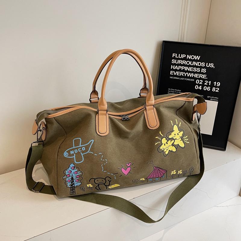 

Fashion cute graffiti short trip bag men s and women s sports fitness shoulder handbag large capacity tote bag