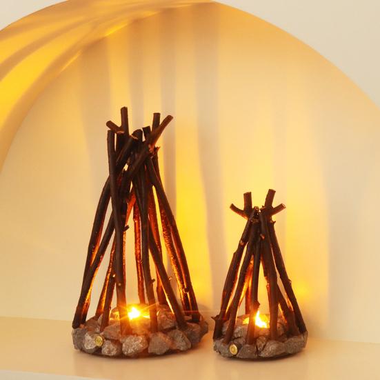 Campfire Night Light LED Wooden Dimmable Table Lamp with 3 Lighting Modes
