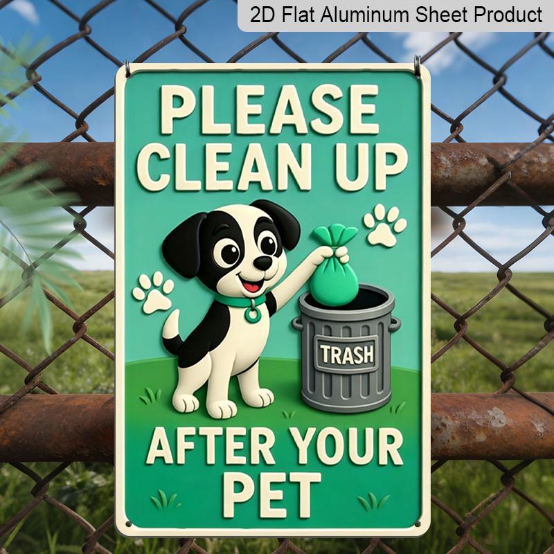2D Flat, 1pc  Please Clean Up After Your Pet  Aluminum Sign - Cute Dog Poop Wall Decor Yard, Park, Dog Park, Community Area, Pet Store, Apartment 20*30cm