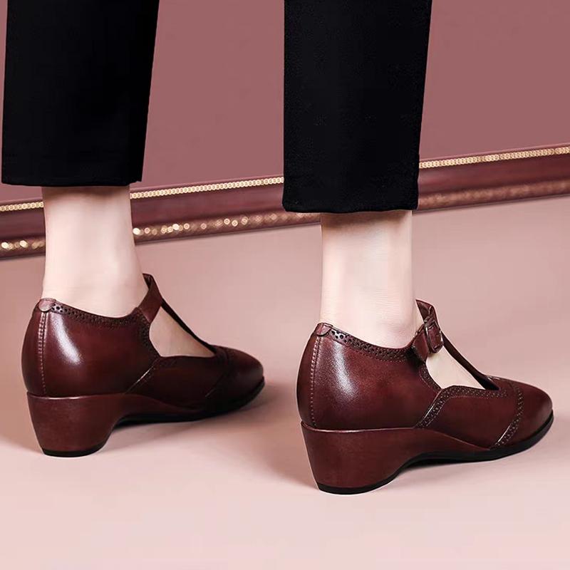 Fashionable Women's Flats, Chunky Heel Soft Sole Soft Upper Middle-Aged Shoes, Elegant Versatile Women's Shoes