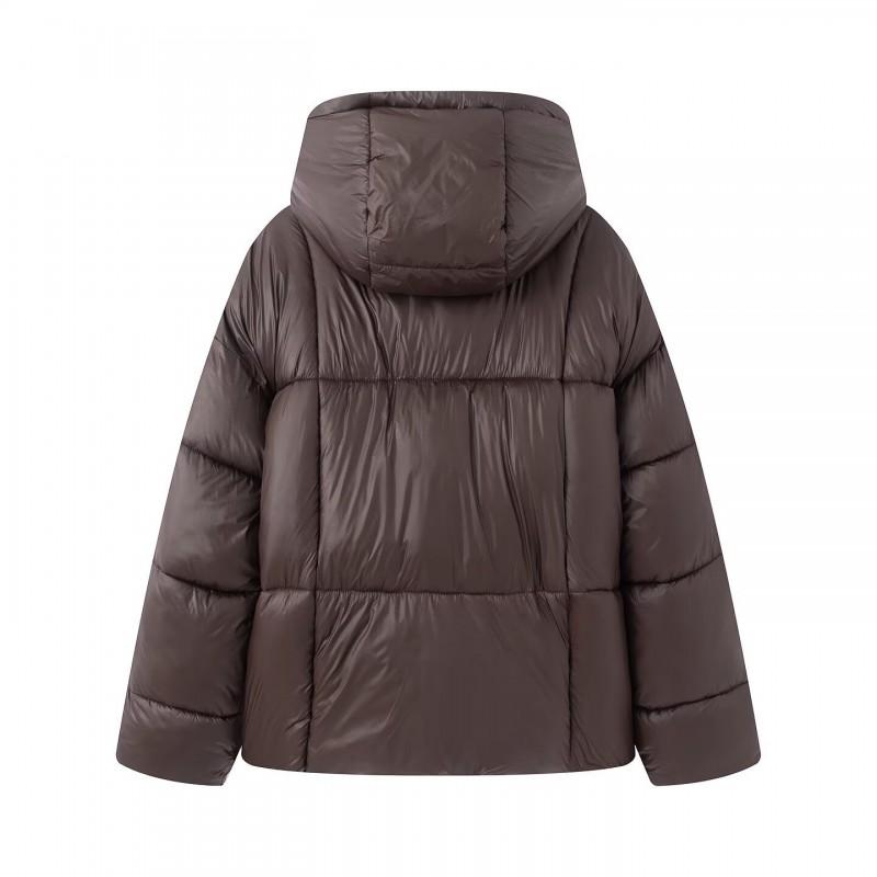 Womens Warm Winter Hooded Puffer Coat Casual Slim Fit Cotton-Padded Jacket Coffee Color