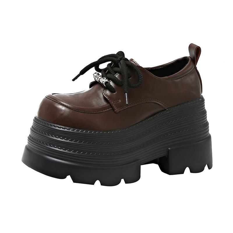 

Новые мокасины на шнуровке, маффин, маленькие, на толстой подошве, тонкие, кожаные туфли, женские, весна 2025, британский стиль, одинарные туфли JK 39