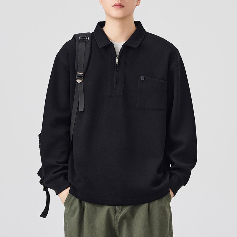 

Мужская рубашка поло серого цвета в американском стиле, новая осенне-зимняя толстовка свободного кроя на молнии 4XL