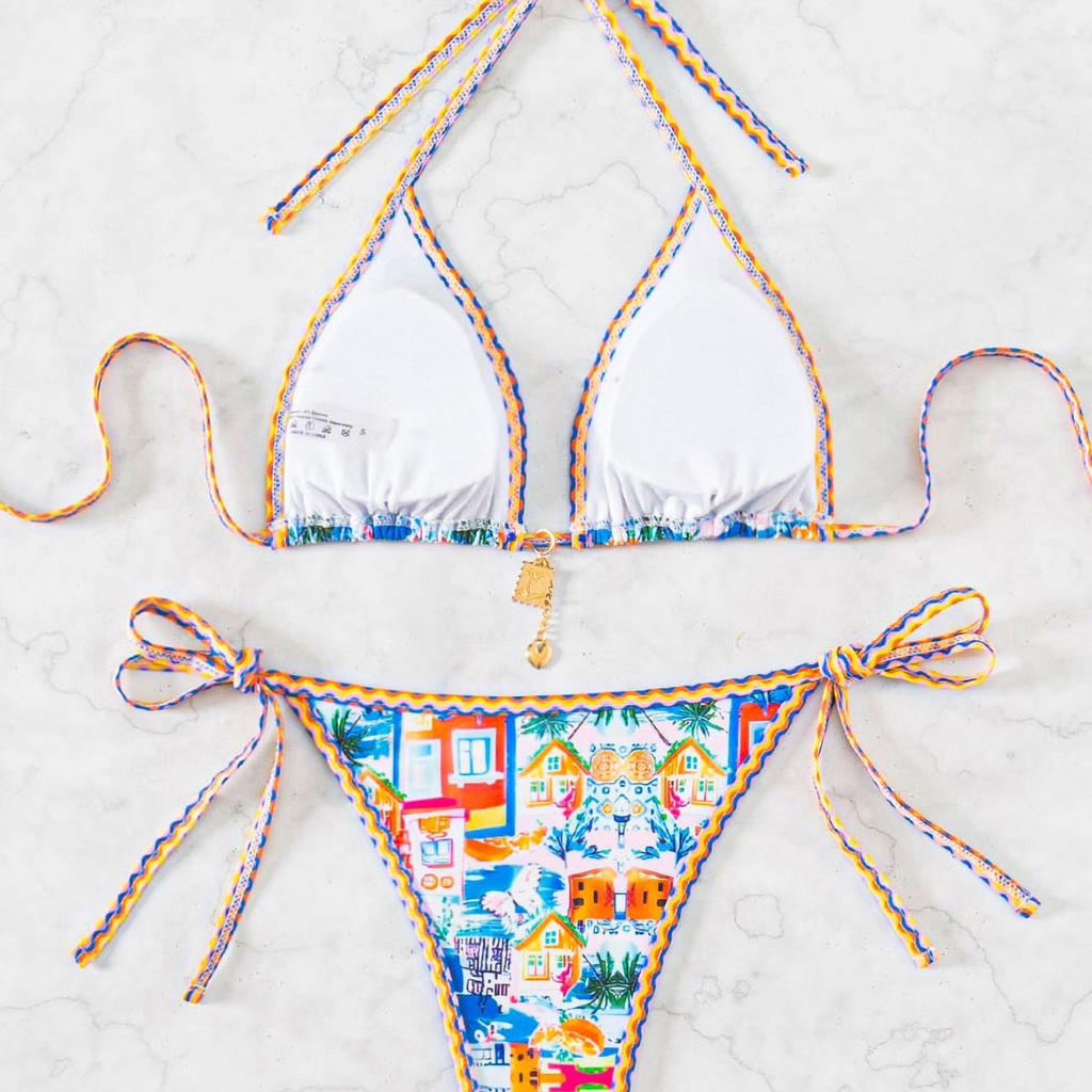 Sexy Zweiteiliger Bikini-Badeanzug mit Dreiecks-Cup-Print, Elegant und Bequem für den Sommerurlaub