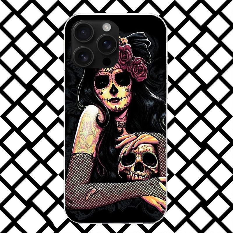 Coque de téléphone Catrina Belle Fille Rose Crâne pour iPhone 17 Air 16 16E 15 14 Plus 13 Mini 12 11 Pro Max 7 8 + SE 2020 Housse Souple