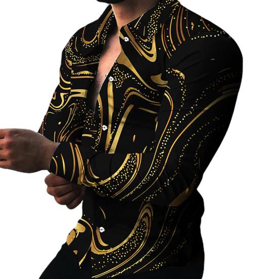 Men Shirt Long Sleeve Turn-down Collar Colorful Print Single-breasted Summer Top Men Clubwear