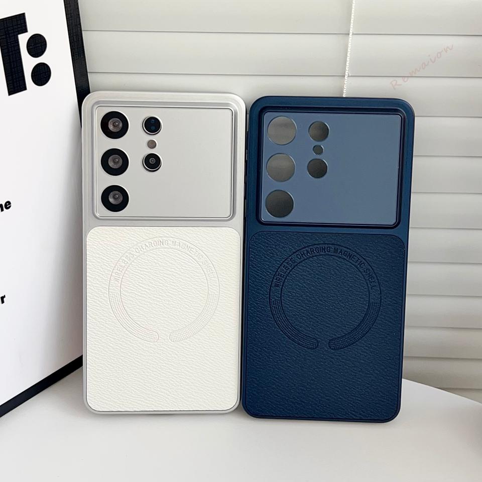 Leather Magnetic Case for Samsung Galaxy S25 S24 S26 Plus S26 Ultra Magsafe Soft Silicone Shockproof Protector Cover