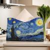 Compact Tissue Case Leather Box Cover, Foldable Desktop Organizer, Oil Painting Style Napkin Holder Case, Decorative Paper Dispenser Facial Organizer