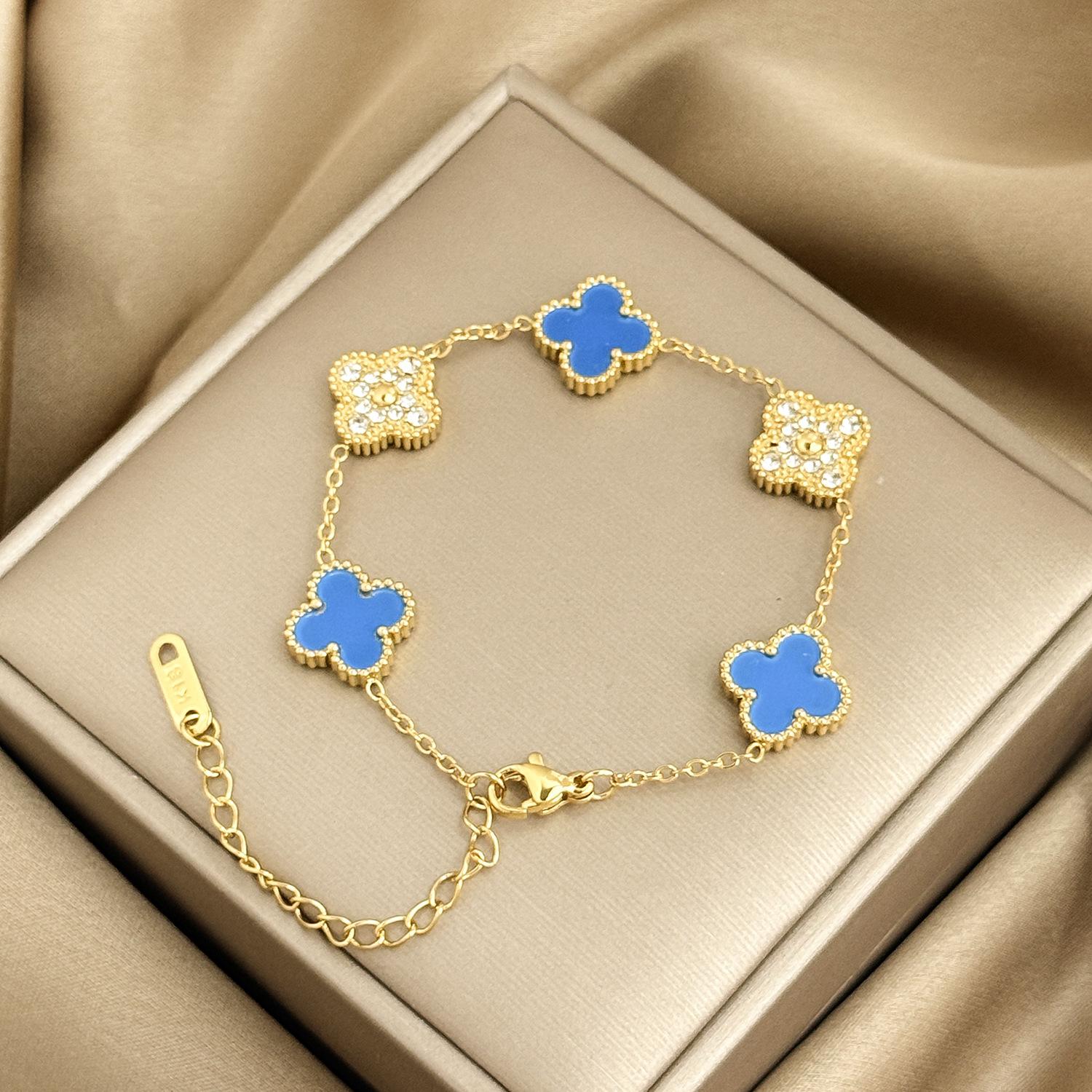 Браслет из клевера-четырехлистника двусторонний 13 мм, вакуумное покрытие, не тускнеющий, женский браслет