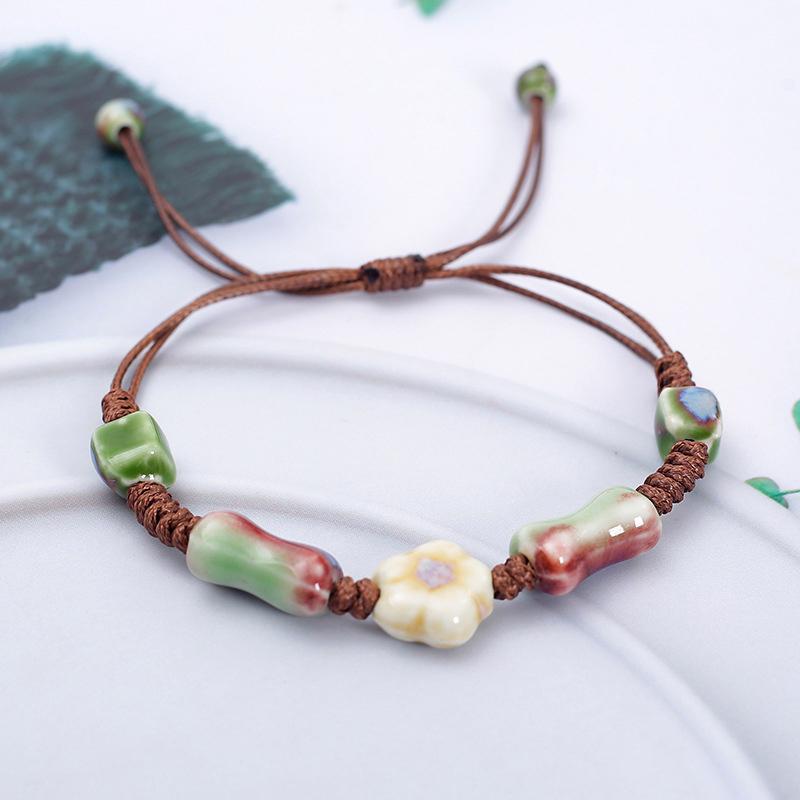 Vintage Star Ceramic Braided Rope Bracelets For Women Girls Sweet Bohemian Style Adjustable Bangles Jewelry Accessories Gifts