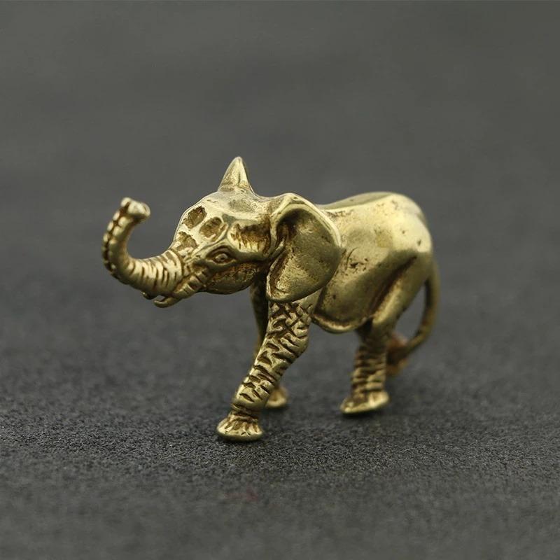 Antique Mini Elephant Figurines For Home Decoration Office Tea Pet Desktop Animal Ornaments Bronze Carving Handles