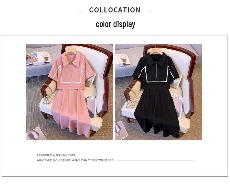 Plus Size Stylish Two-Piece Look Polo Dress - Summer Casual Short Sleeve Slimming Skirt