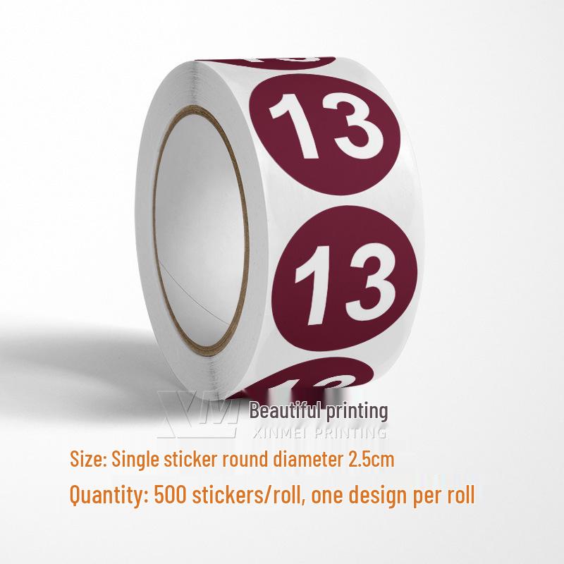 Adesivos Redondos Autoadesivos com Números 1-33 – Rolo de Etiquetas de Identificação Seriada Coloridas