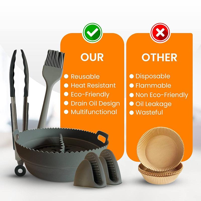 Air Fryer Silicone Shape Basket Tray Set Round Airfryer Grill Rack Accessories Reusable Foldable Bpa Free AirFryer Mold Liner