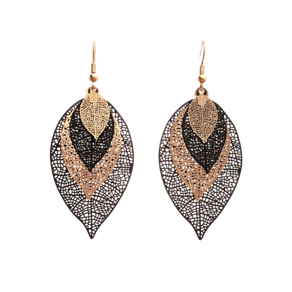 Multi-layered Hollow Leaf Ear Hooks, Dark Style Earrings, High-end Simple Earrings