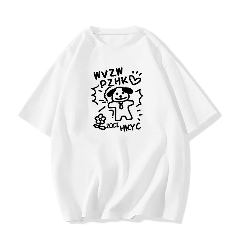 2025 Women's Loose-Fit Cartoon Cotton Tee - Large Size, Short-Sleeved, Summer Design