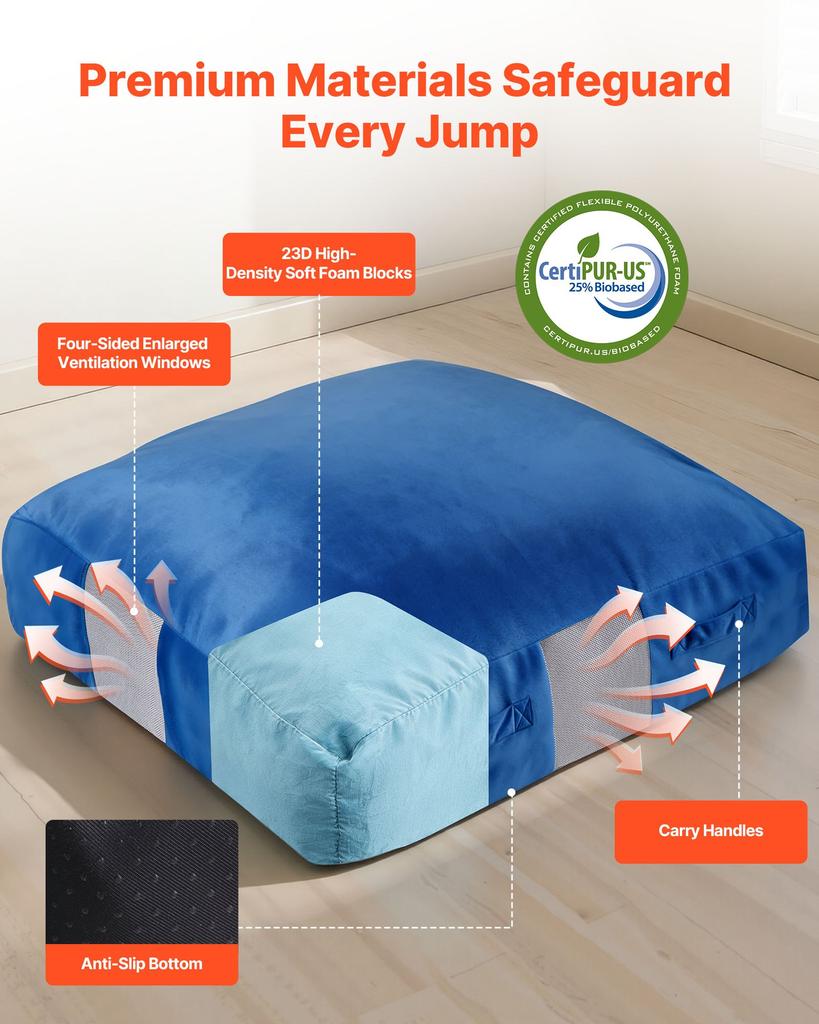VEVOR Crash Pad, 1500 x 1500 mm Crash Pad for Kids Sensory with Foam Blocks & Washable Cover, Giant Pillow Mat Large Soft Foam Landing Zone