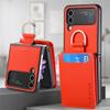 Für Samsung Z Flip 4 Flip4 Plain Leder Finger Ring Telefon Abdeckung Fall Für Samsung Galaxy Z Flip 4 Zflip4 karte Slot Coque
