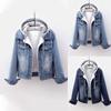 Cappotto da donna in peluche di jeans con tasca a maniche lunghe, moda casual, con bottoni