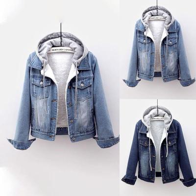 Dame Mode Afslappet Frakke Langærmet Lomme Knap Denim Plys Jakke Frakke