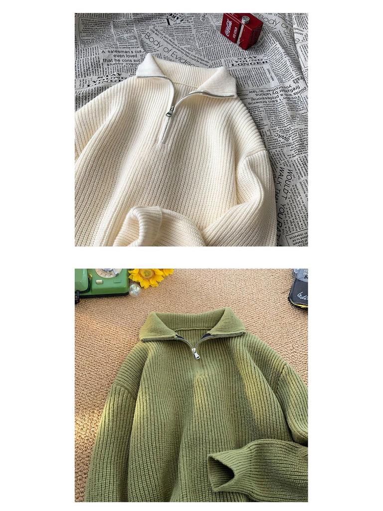 Men's Autumn Cityboy High-Neck Half-Zip Pullover - Japanese Lazy Style Versatile Knitwear