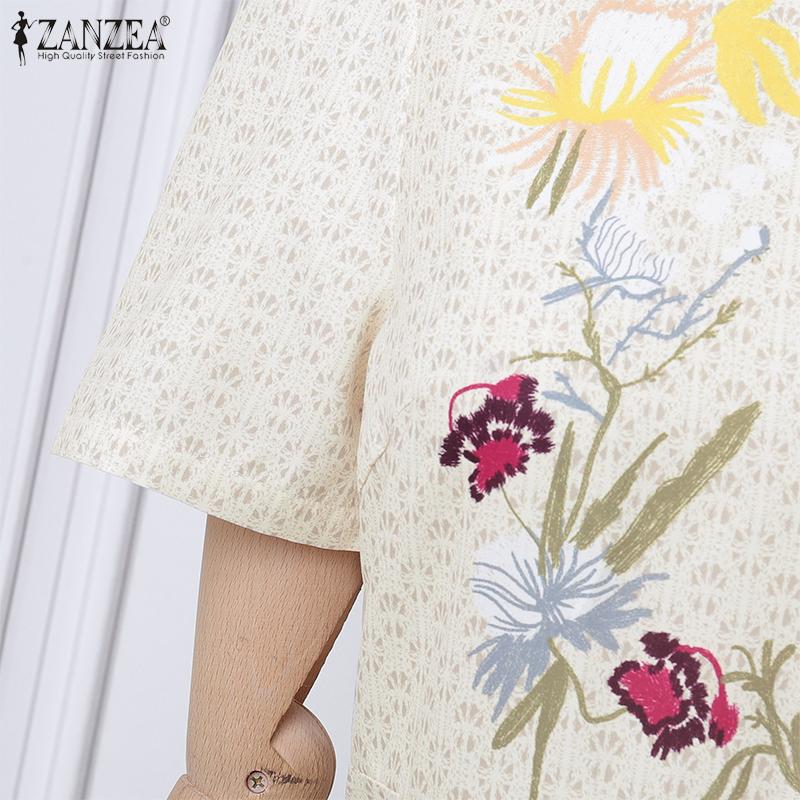 ZANZEA Dámské ležérní šaty s kulatým výstřihem, letní, s krátkým rukávem, s květinovým potiskem