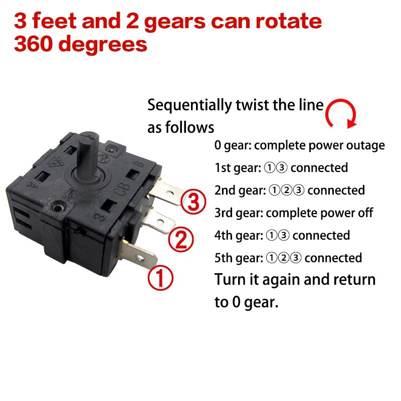1Pcs Electric Room Heater Gear Position Switch Accessories 3 Pin 5Pin Rotary Switch Selector AC 250V 16A
