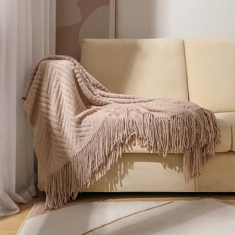 Throw Blanket for Bed, Couch, Knit Woven Blanket with Tassels, Soft Lightweight Cozy Pre-Washed Breathable Farmhouse Decoration for All-Season