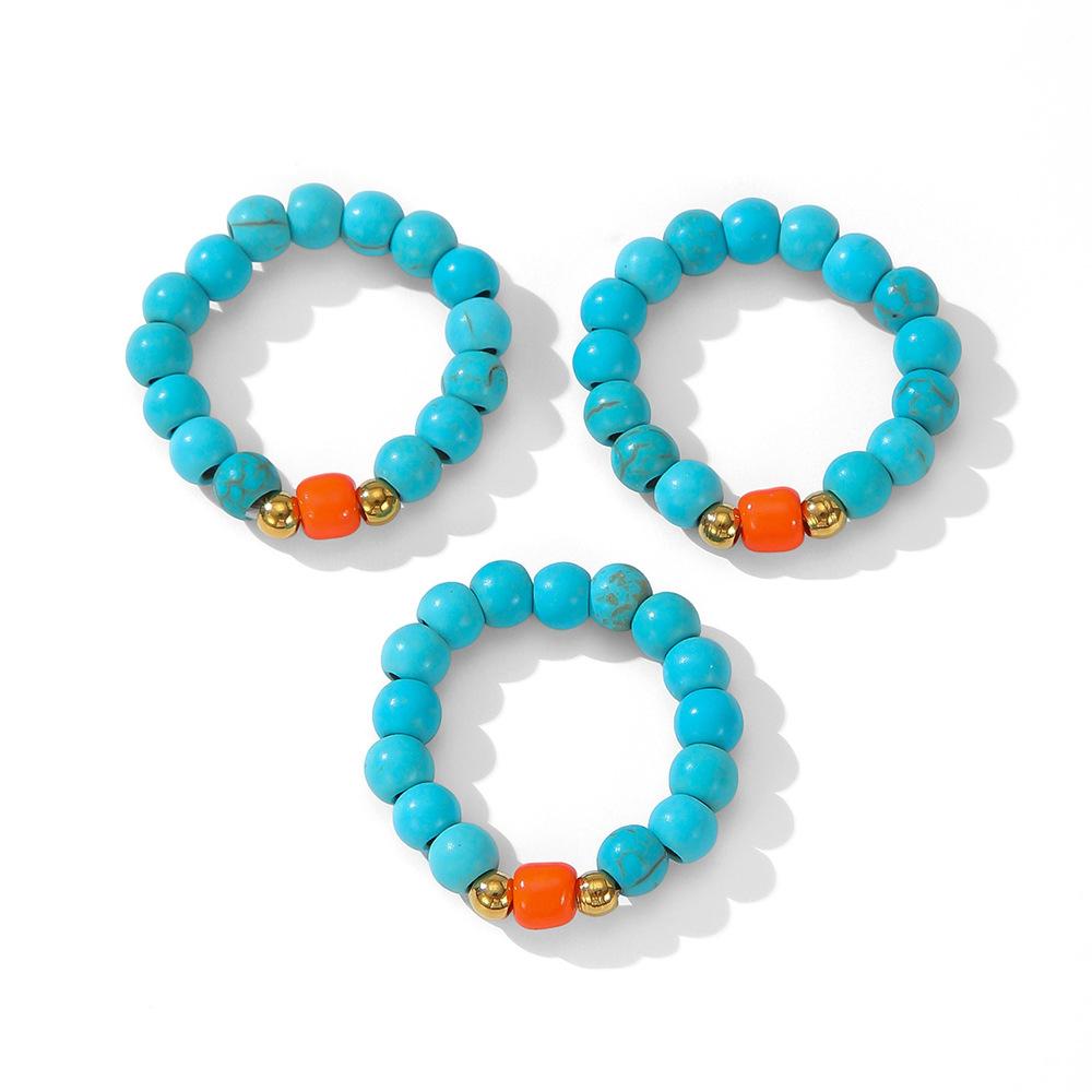 European, American Bohemian Turquoise Round Bead Ring, Simple Wind Orange Bead Gold Spacer, Vacation Versatile Jewelry Ring