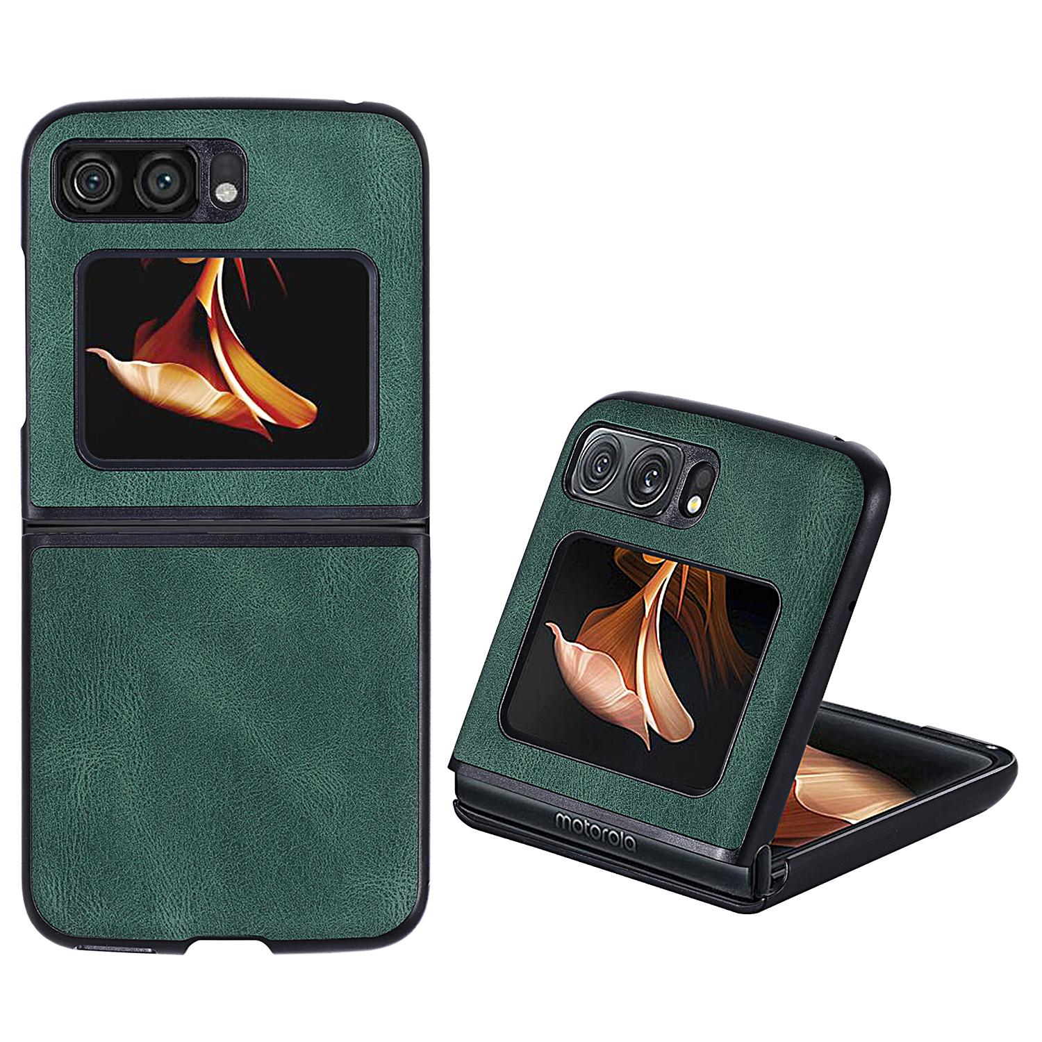

Для Motorola Razr 2022 5G Складной Чехол для Телефона Жесткий ПК с Кожаным Покрытием Ударопрочный Чехол Green