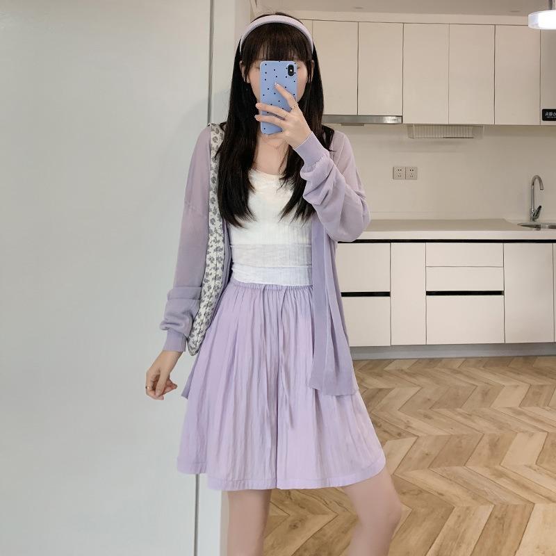 Ice Silk Shorts Women's Summer Loose Slim Casual Texture of Five Quarter Pants High Waist Draped Wide Leg Pants