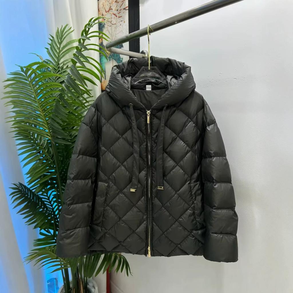 New diamond short fur collar hooded down jacket women's clothing winter thin European high-end warm jacket