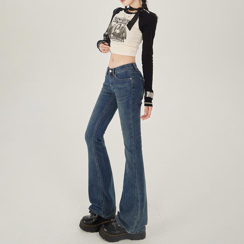 American Spice Girl Vintage Low Waist Slim Skinny Versatile Elastic Flared Jeans Women & Trousers Extended