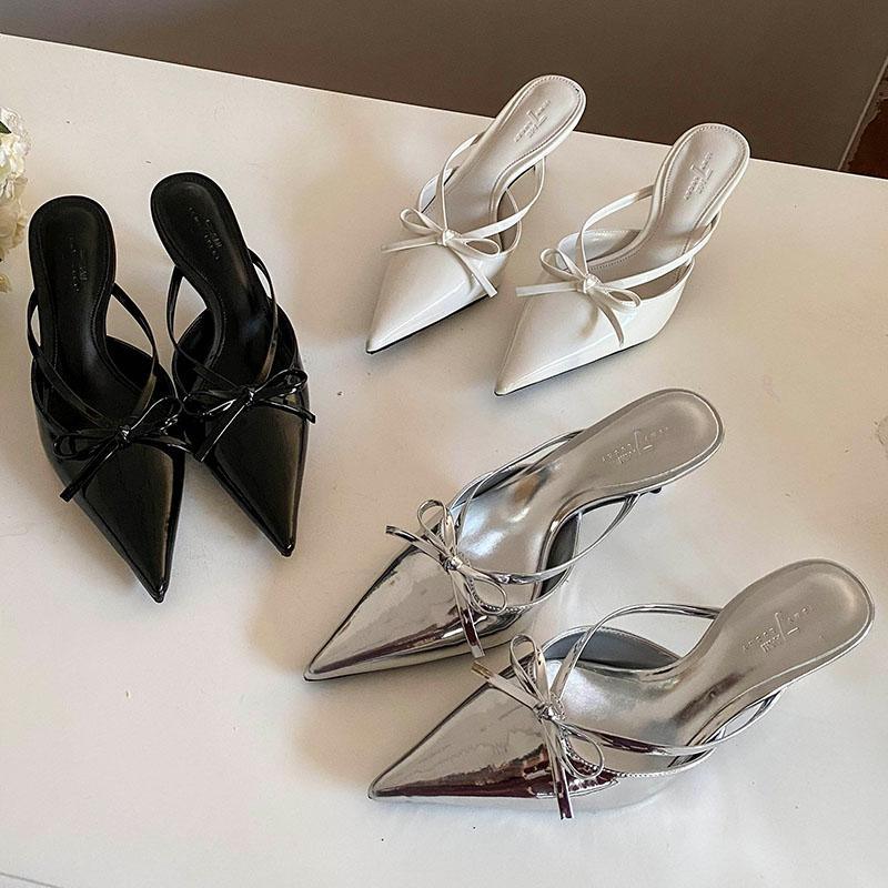 Fashion Female Pointed Toe Footwear Women Thin Heels Slides Shoes Fashion Butterfly-Knot Pumps Ladies High Heels Shoes Sandals Mules