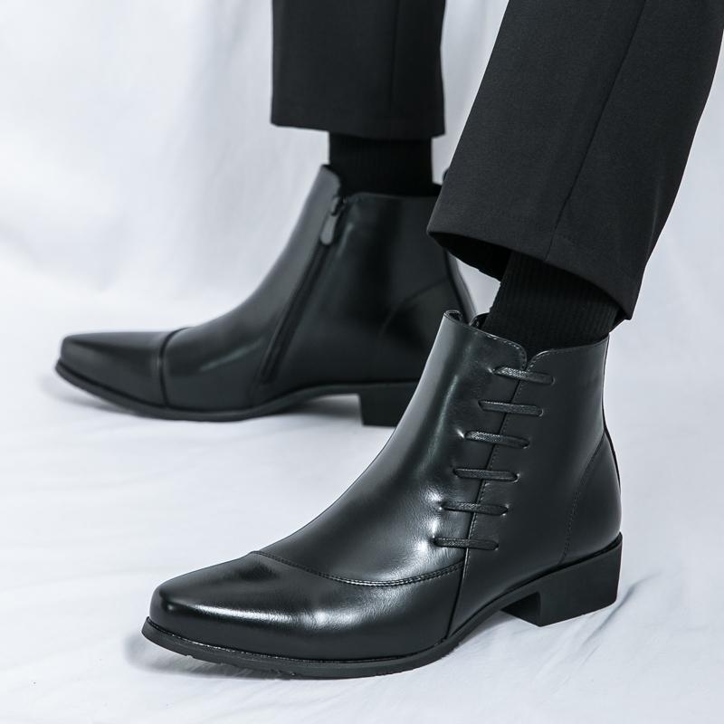 Fashion Britain Fashion Designer New Men's Pointed Patchwork Patent Leather Casual Ankle Boot Winter High Tops Shoes Zapatos Hombre